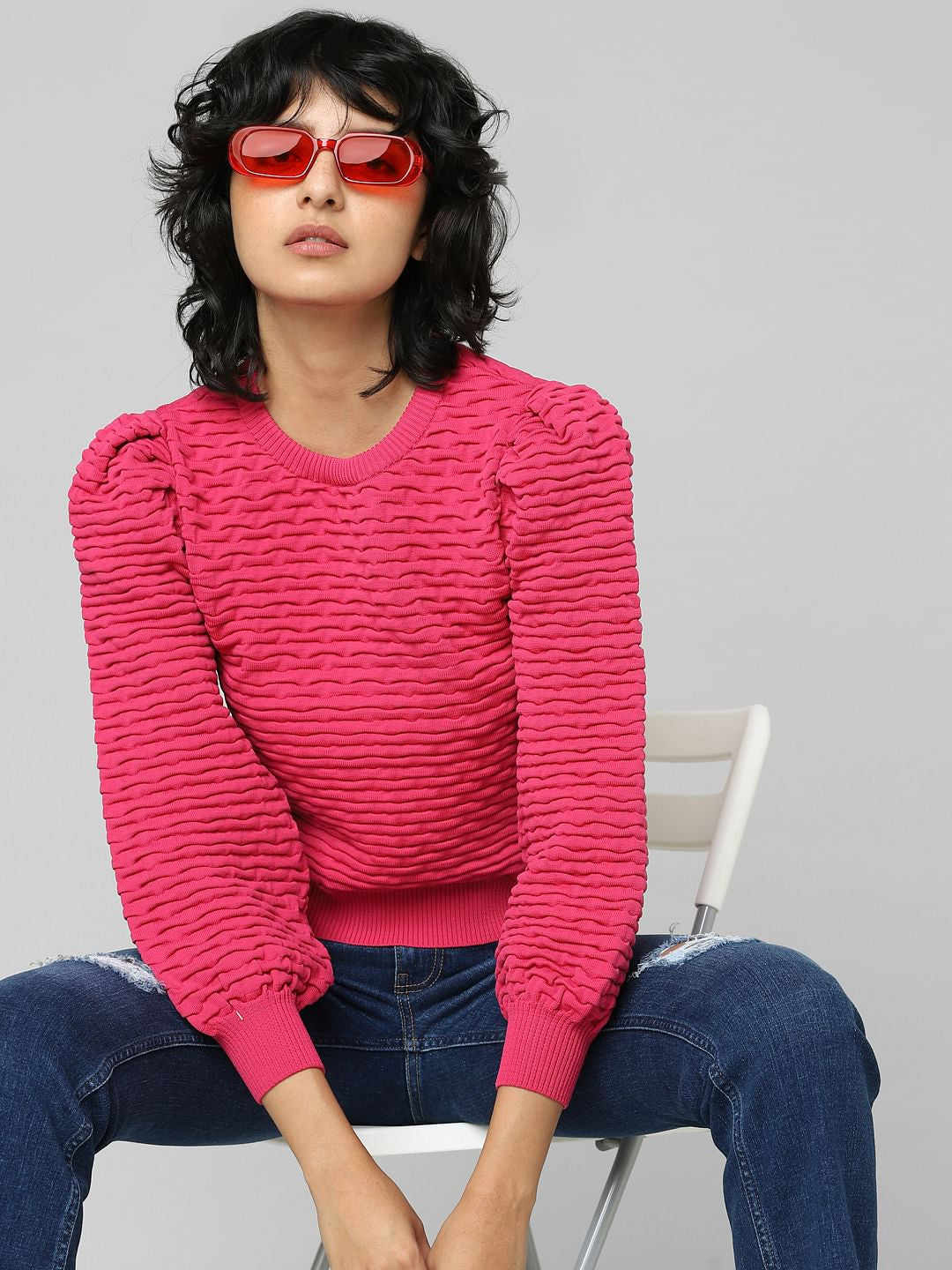 Pink Structured Knit Pullover