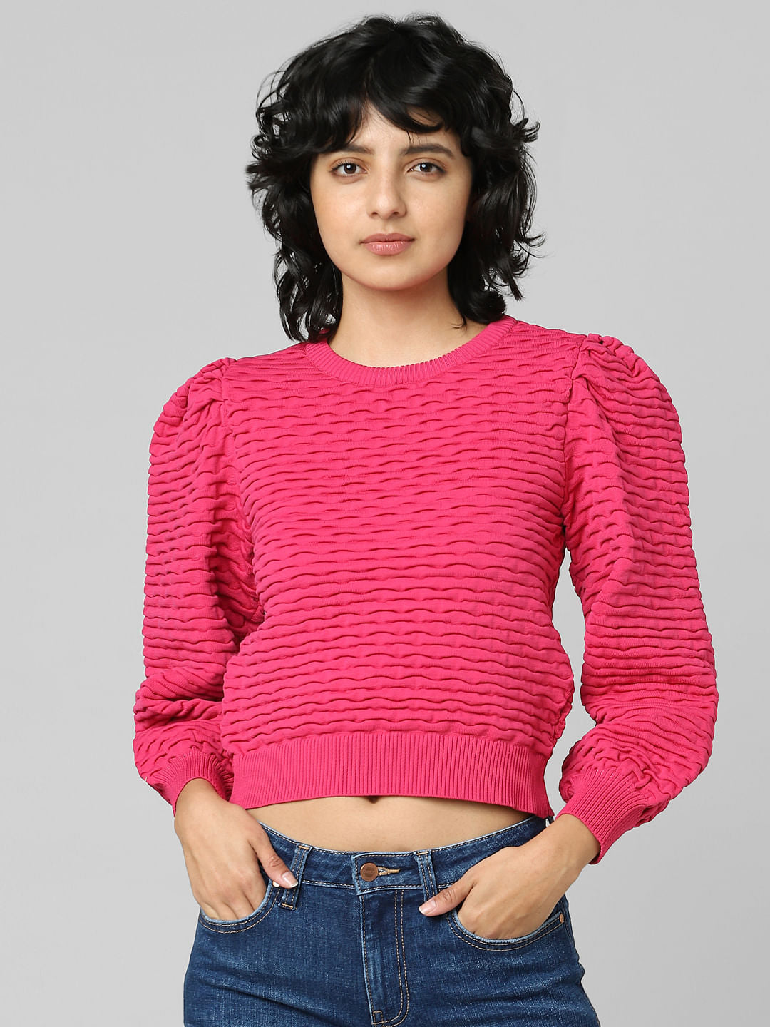Pink Structured Knit Pullover