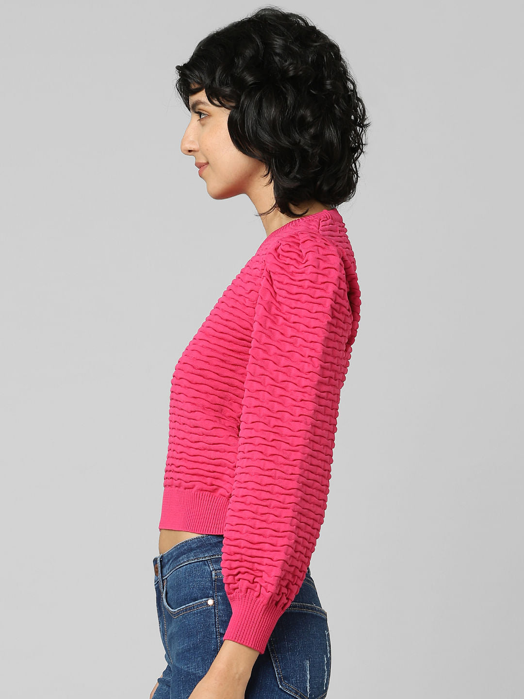 Pink Structured Knit Pullover