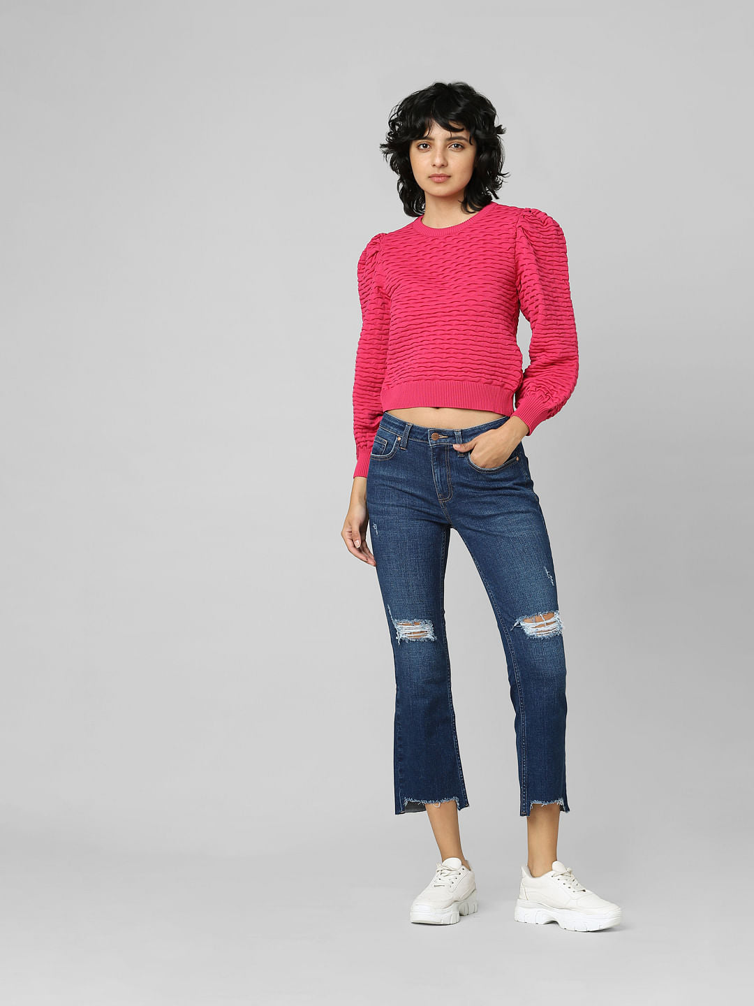 Pink Structured Knit Pullover