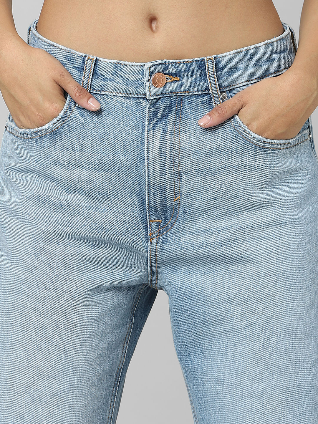 Light Blue High Rise Straight Fit Jeans