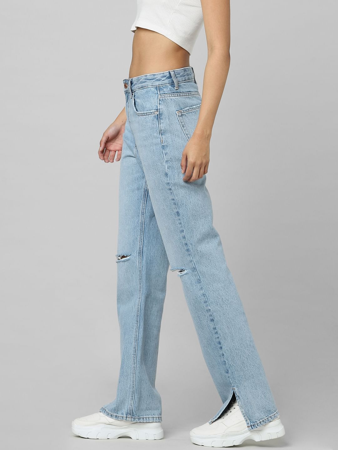 Light Blue High Rise Straight Fit Jeans