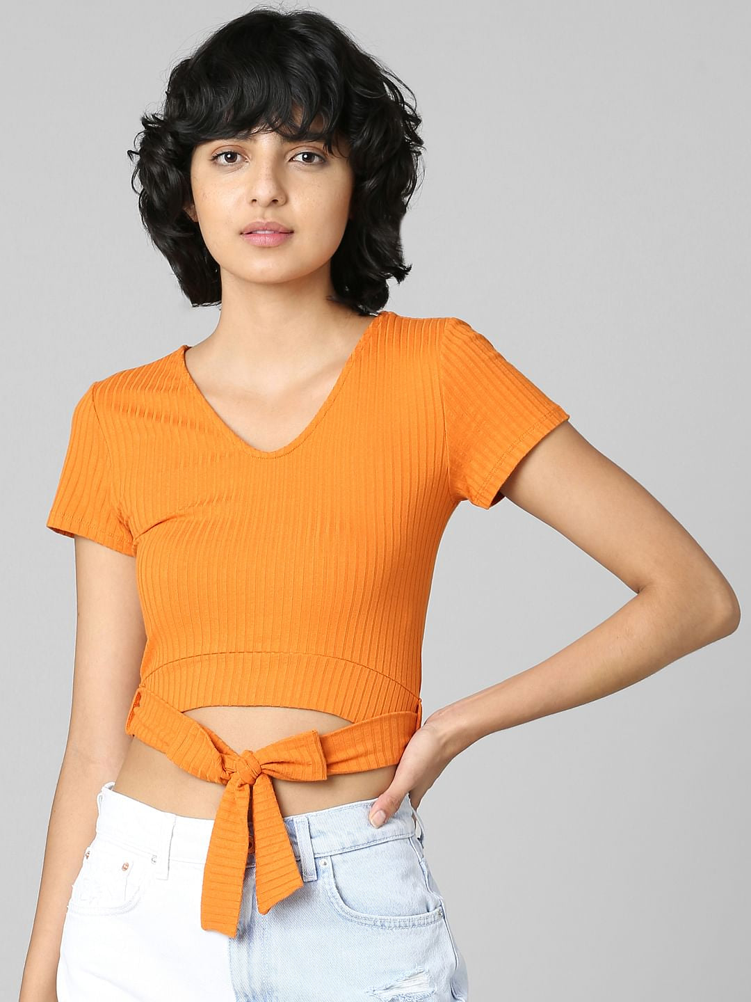 Orange Tie-Up Cropped T-Shirt