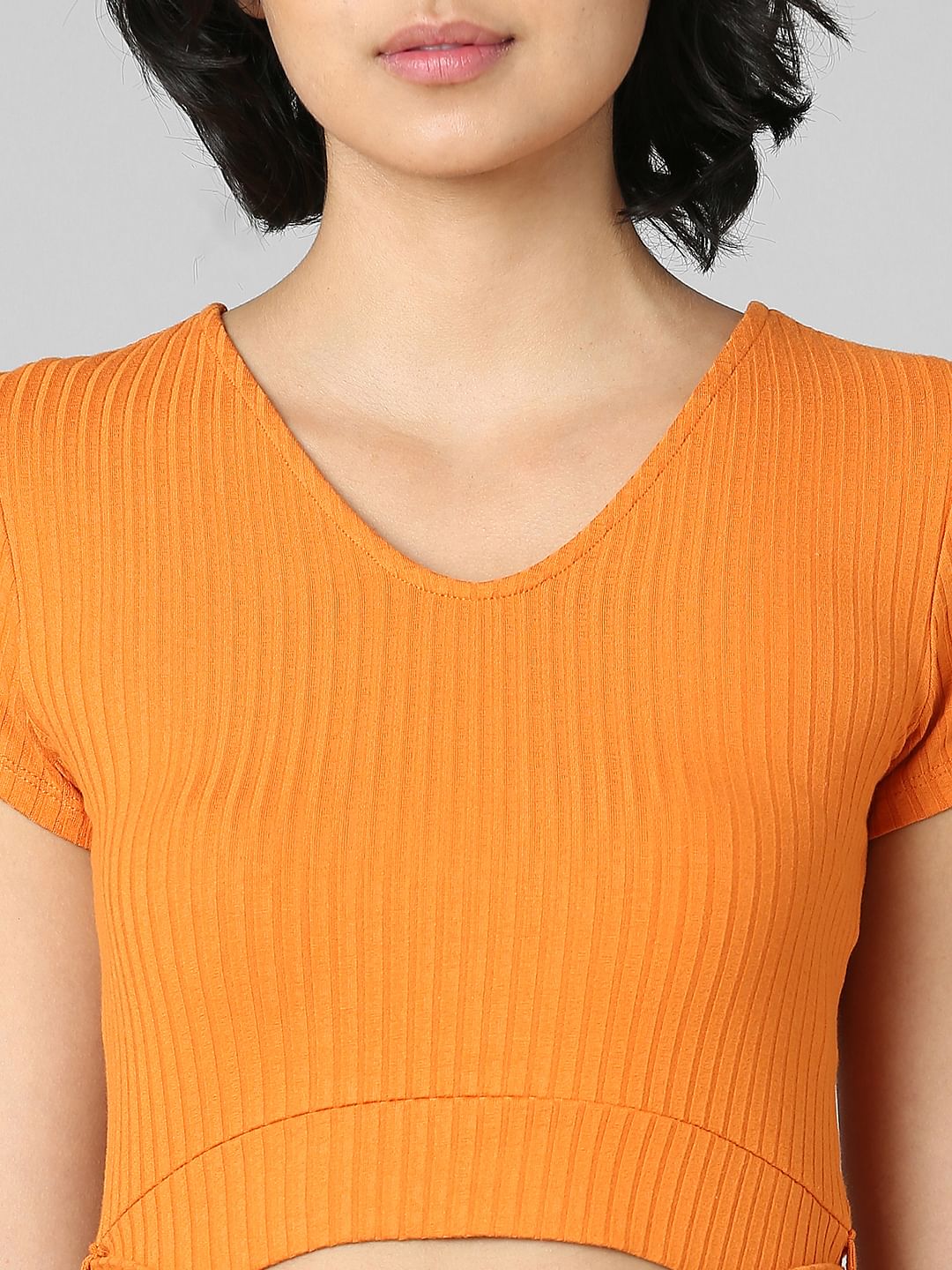 Orange Tie-Up Cropped T-Shirt