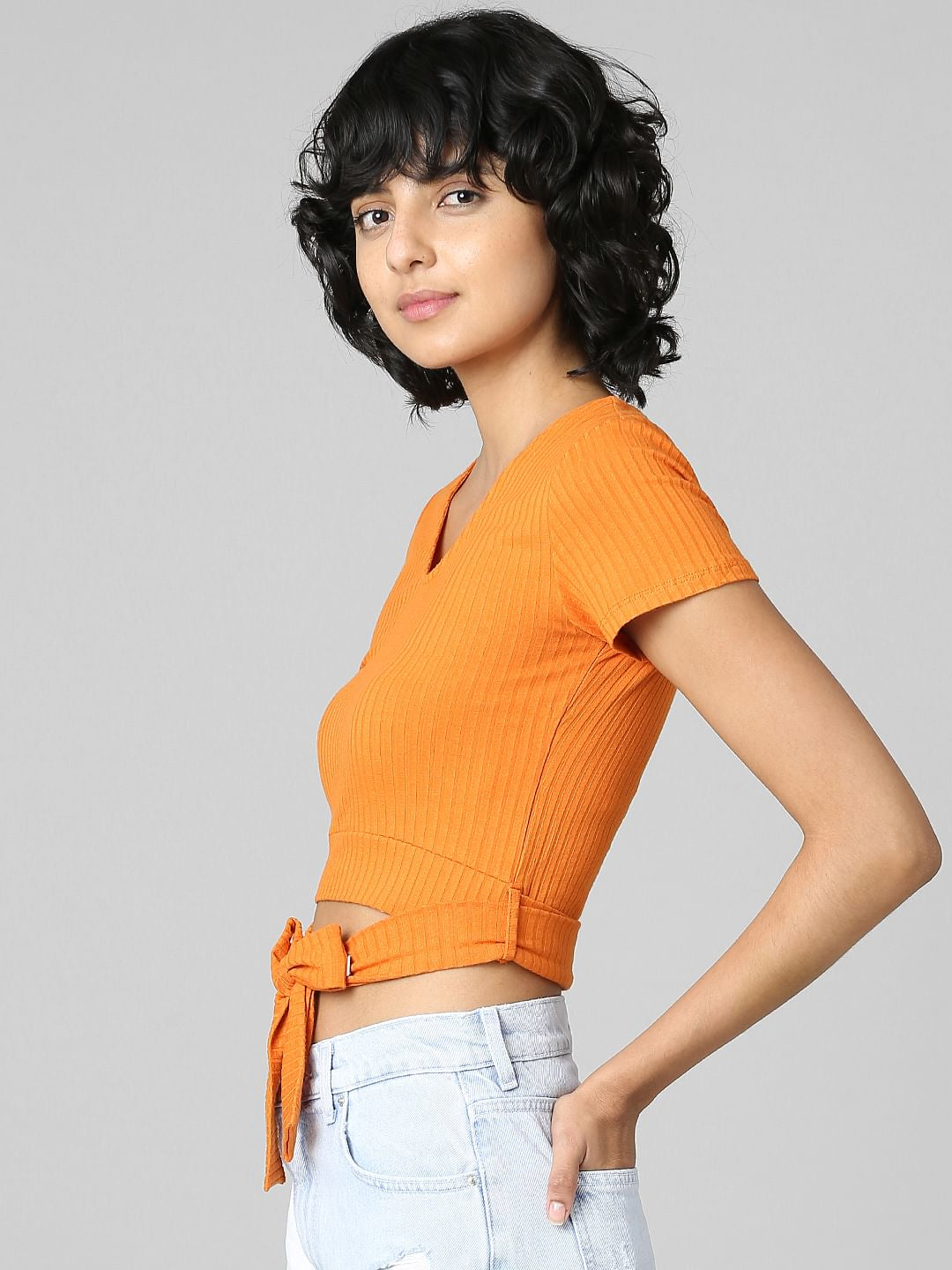 Orange Tie-Up Cropped T-Shirt
