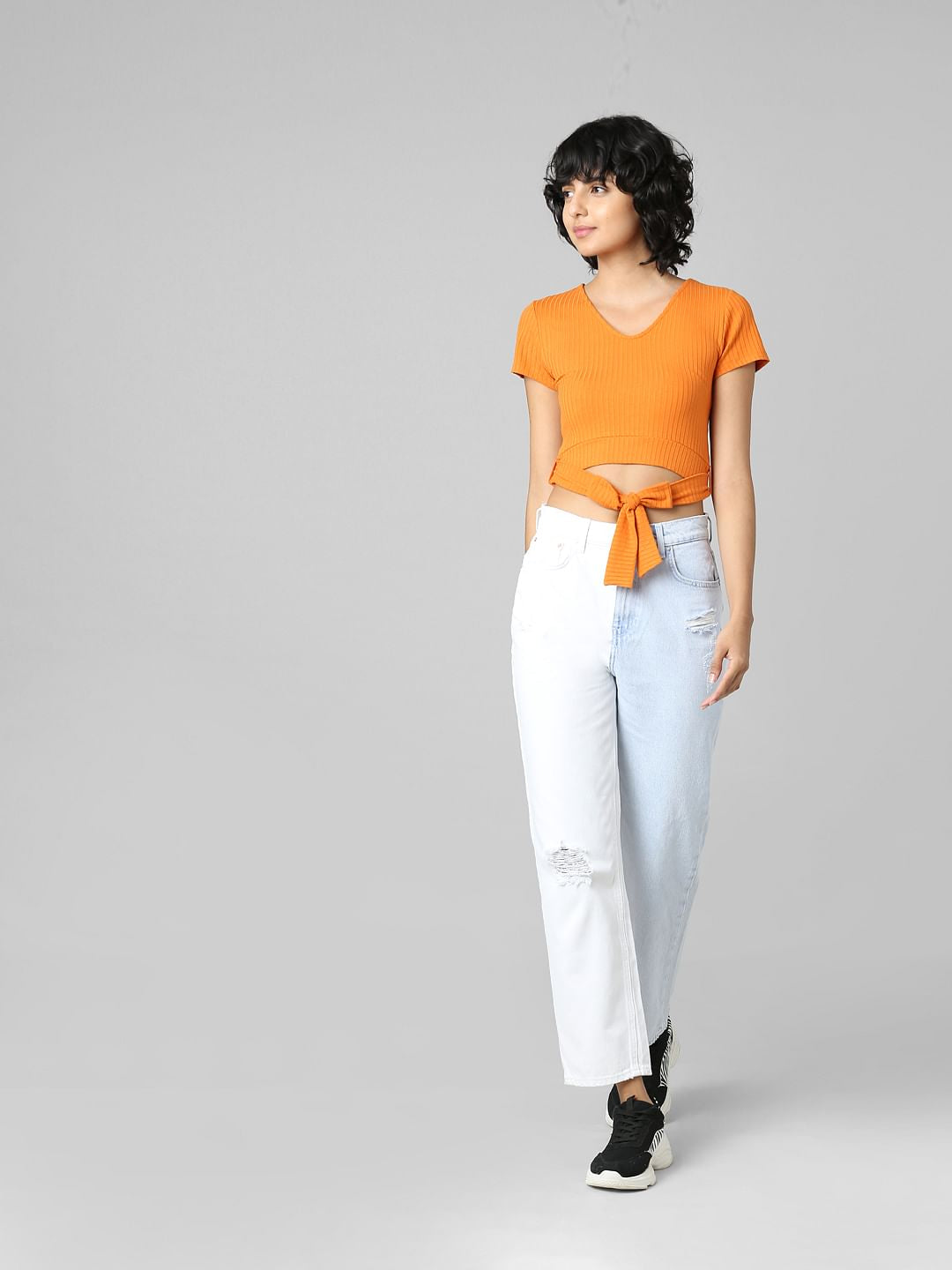Orange Tie-Up Cropped T-Shirt
