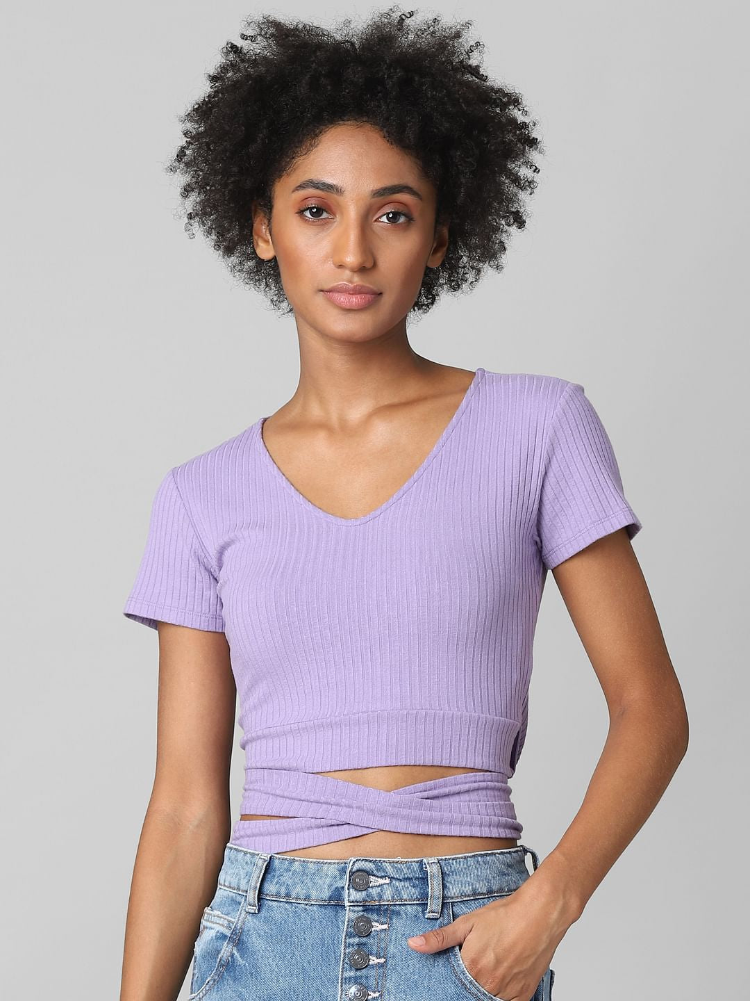 Lilac Cropped Tie-Up T-Shirt