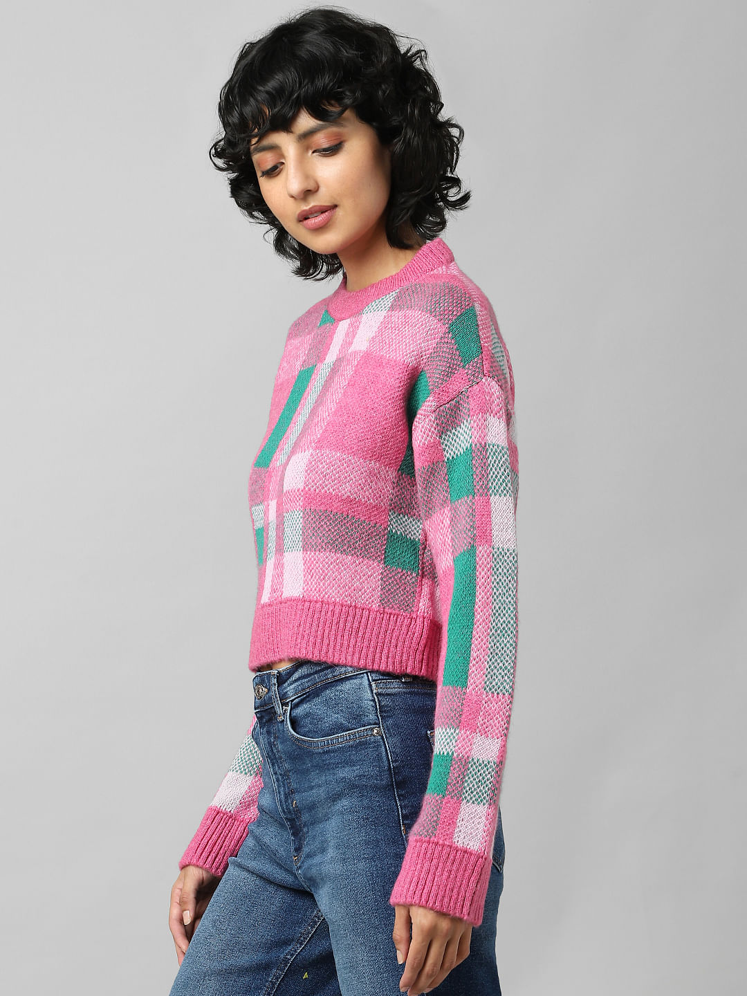 Pink Jacquard Knit Pullover