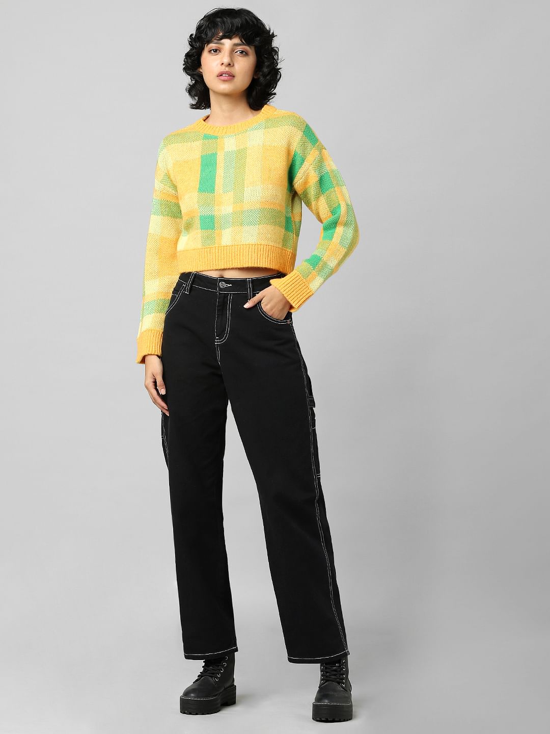 Orange Jacquard Knit Pullover