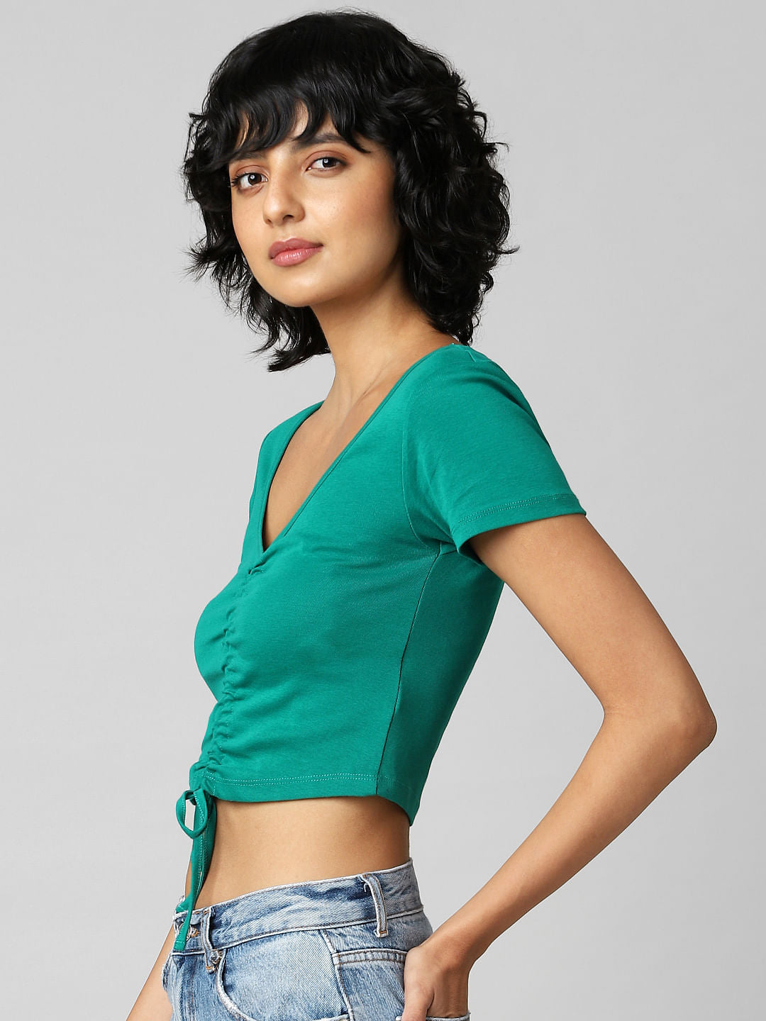 Green Ruching Ribbed Crop Top