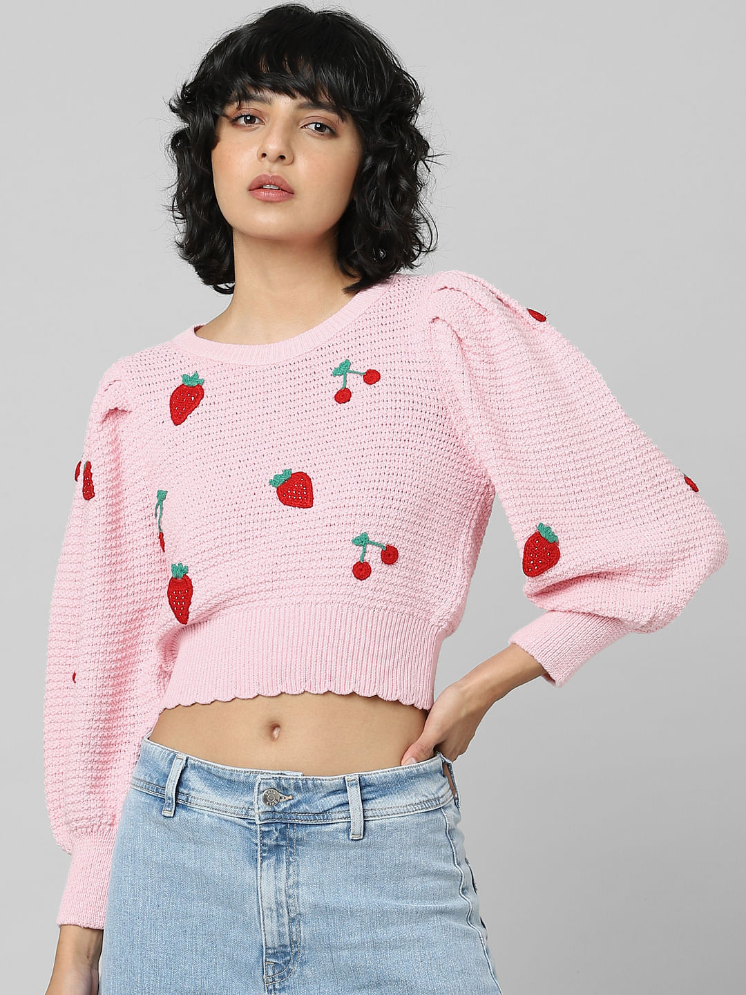 Pink Puff Sleeves Pullover