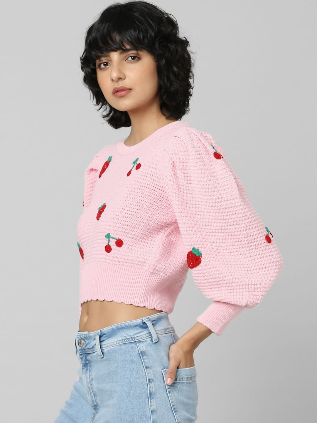 Pink Puff Sleeves Pullover