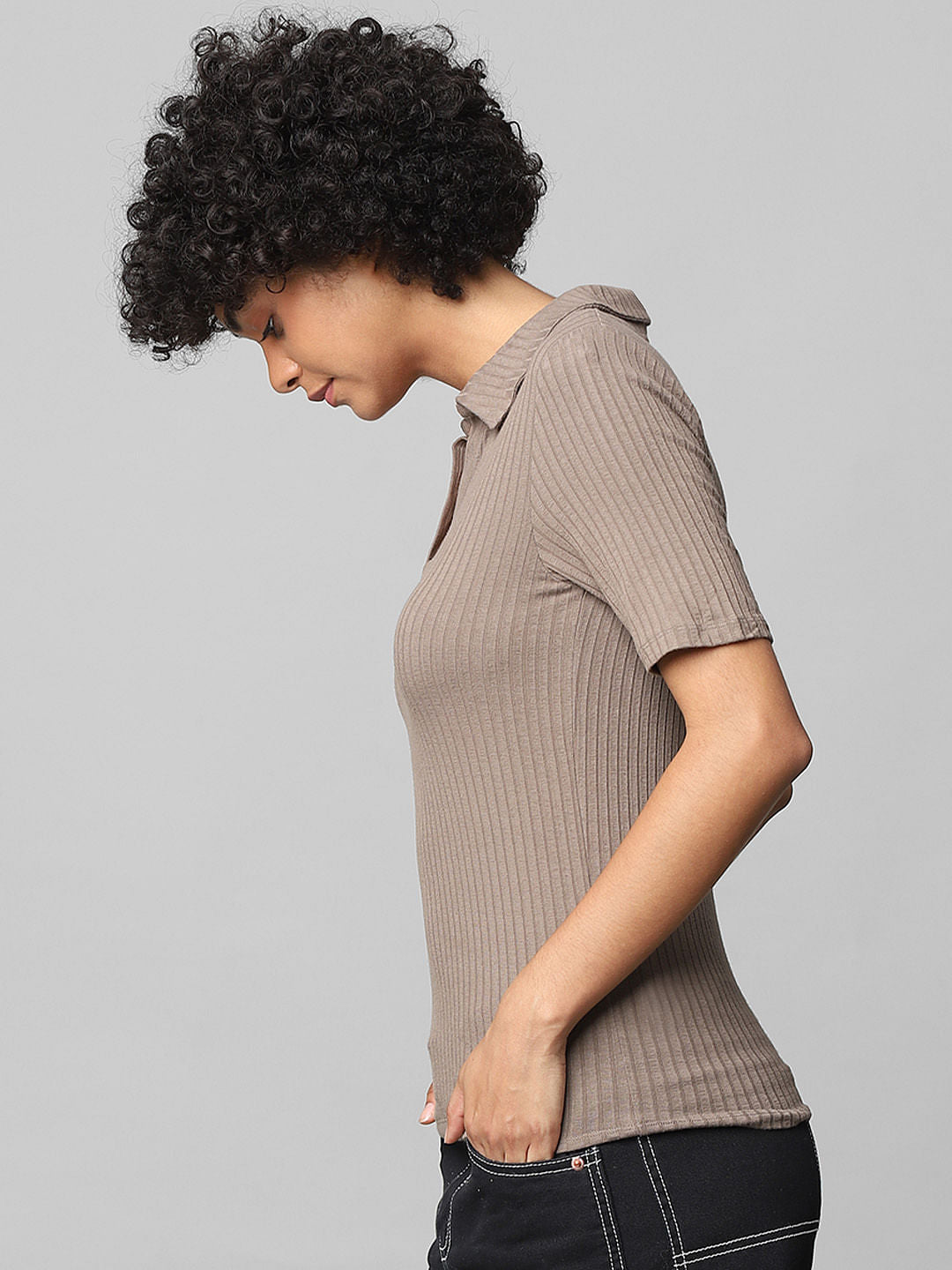 Brown Ribbed Polo T-Shirt