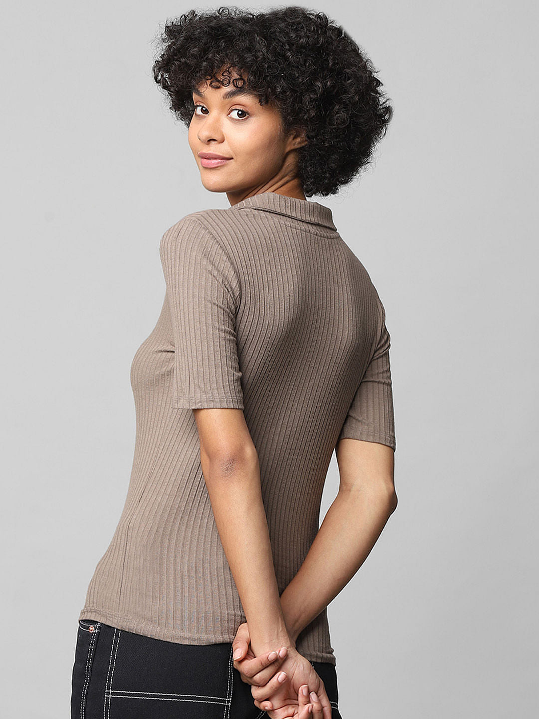 Brown Ribbed Polo T-Shirt