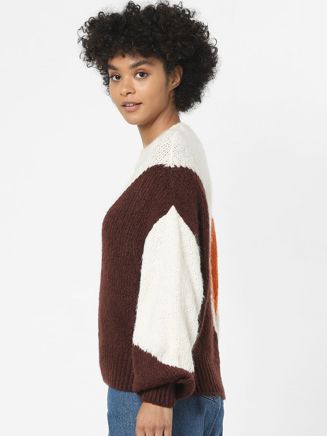White Jacquard Colourblocked Pullover
