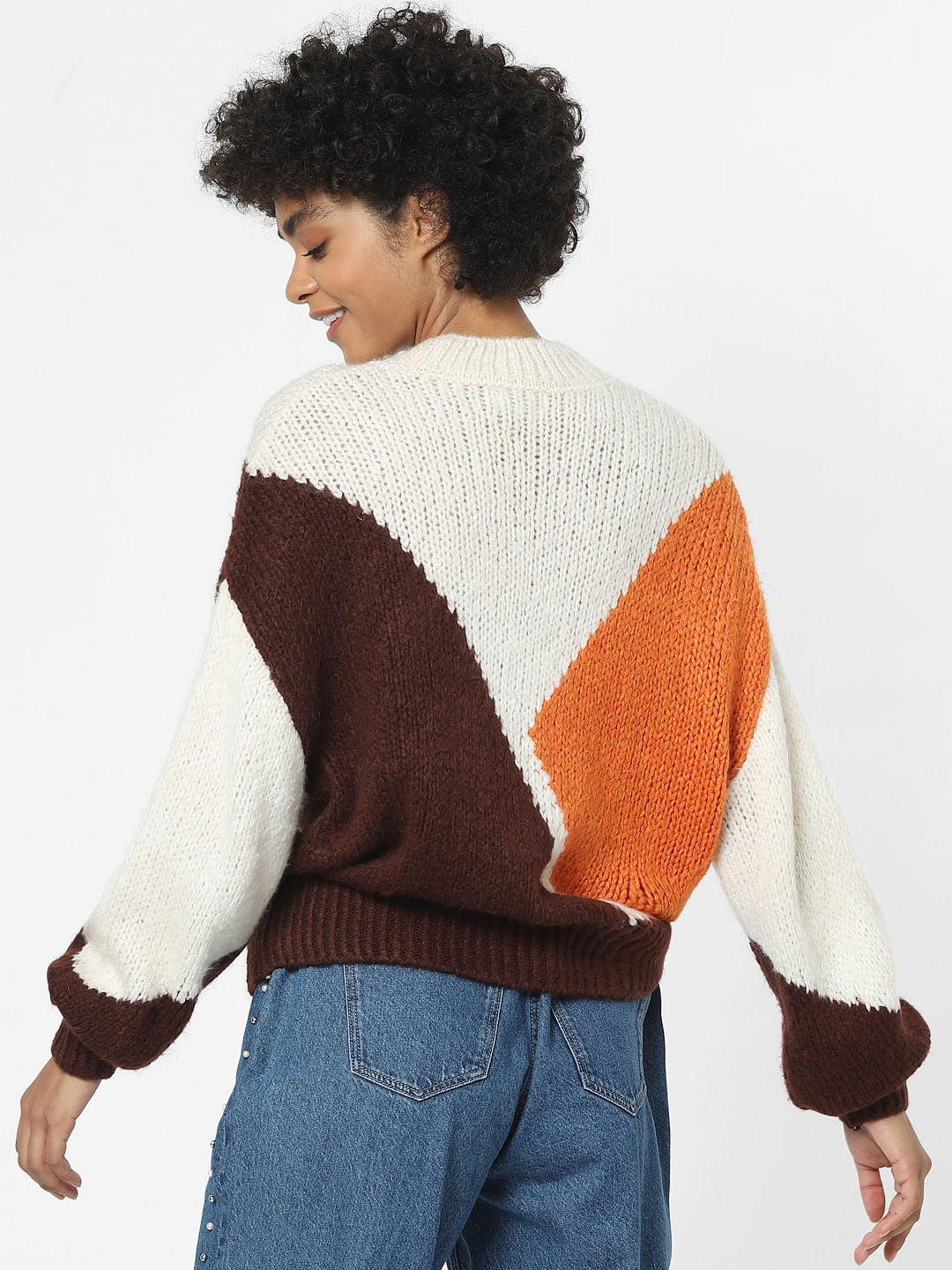 White Jacquard Colourblocked Pullover