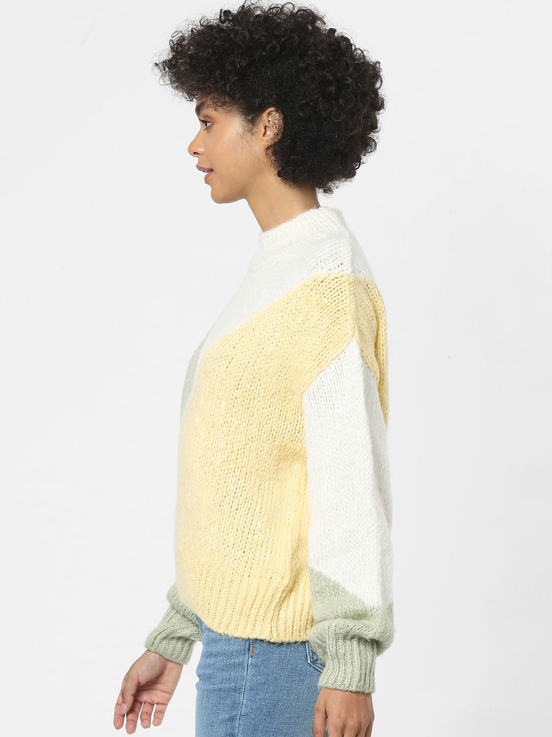 White Jacquard Colourblocked Pullover