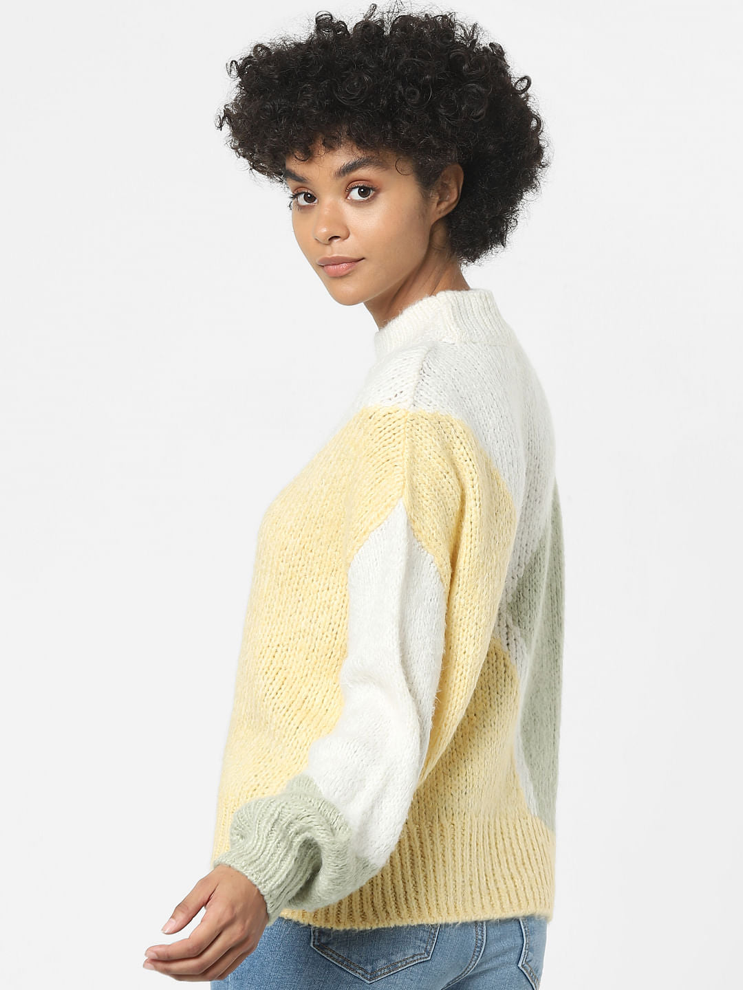 White Jacquard Colourblocked Pullover