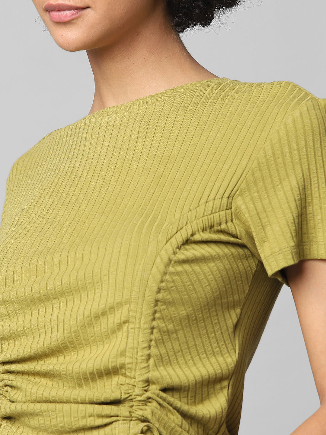 Green Drawstring-Side Ribbed Top