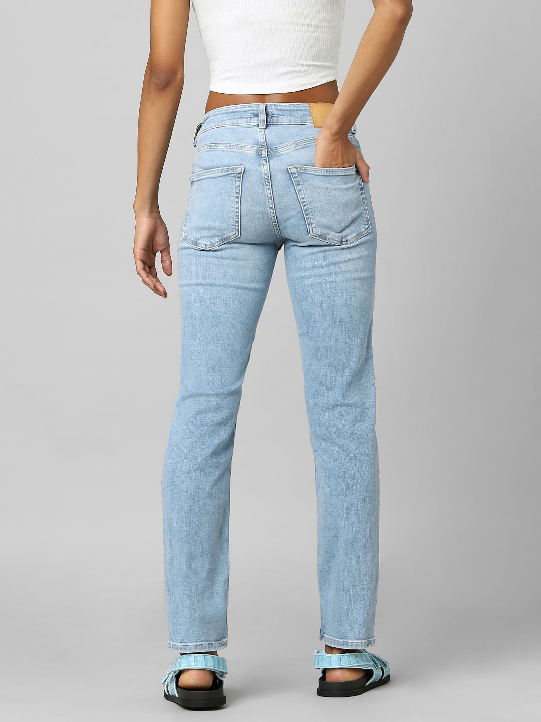 Light Blue Mid Rise Straight Fit Jeans
