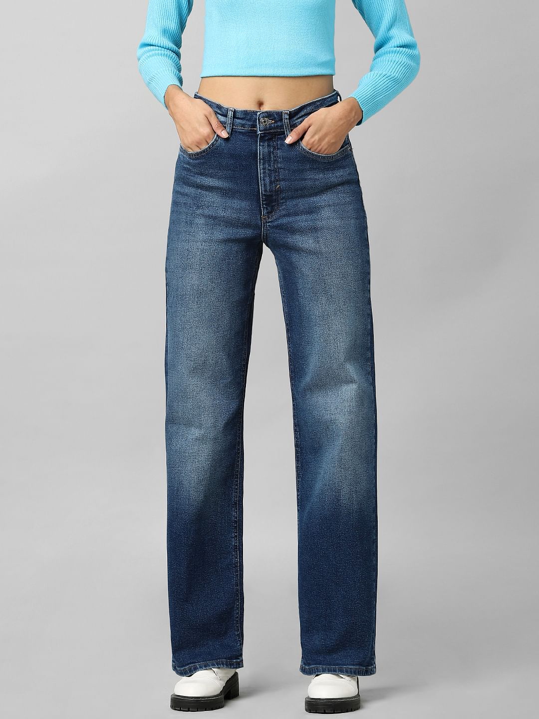 Dark Blue High Rise Wide Leg Jeans