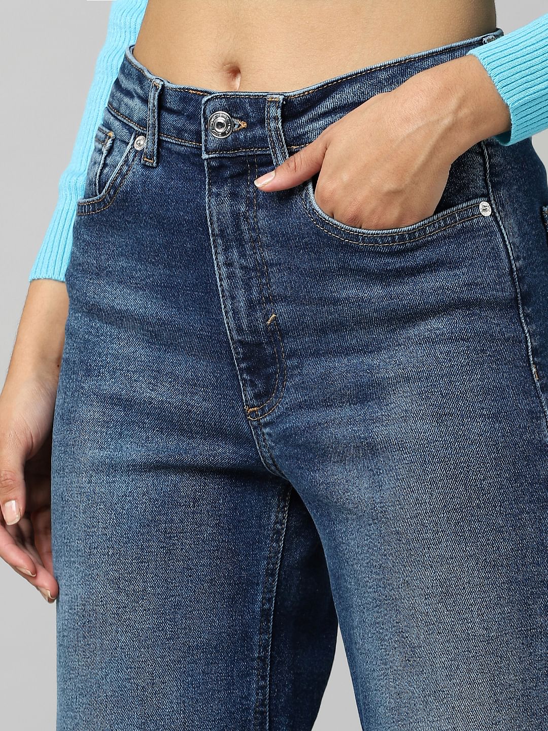 Dark Blue High Rise Wide Leg Jeans