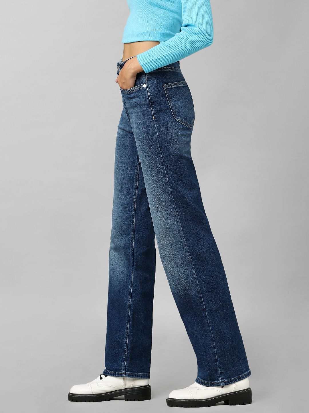 Dark Blue High Rise Wide Leg Jeans