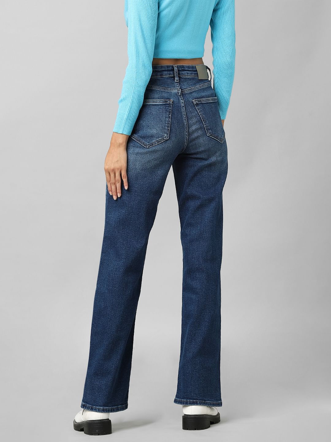 Dark Blue High Rise Wide Leg Jeans
