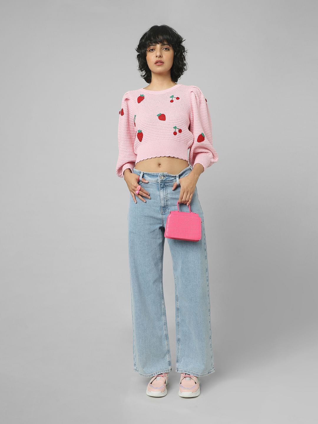 Blue High Rise Wide Leg Jeans