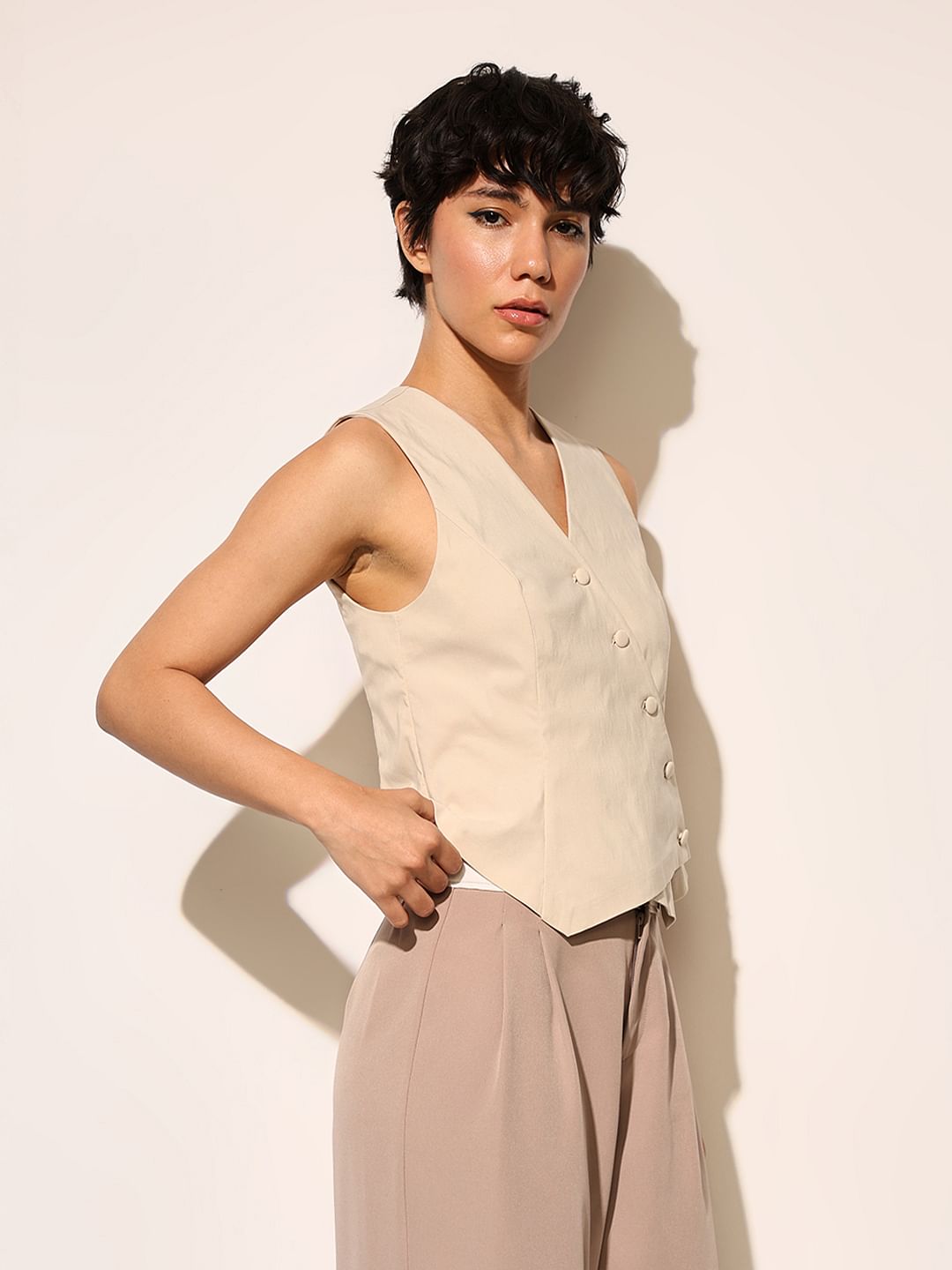 Beige Tailored Co-Ord Set Waistcoat