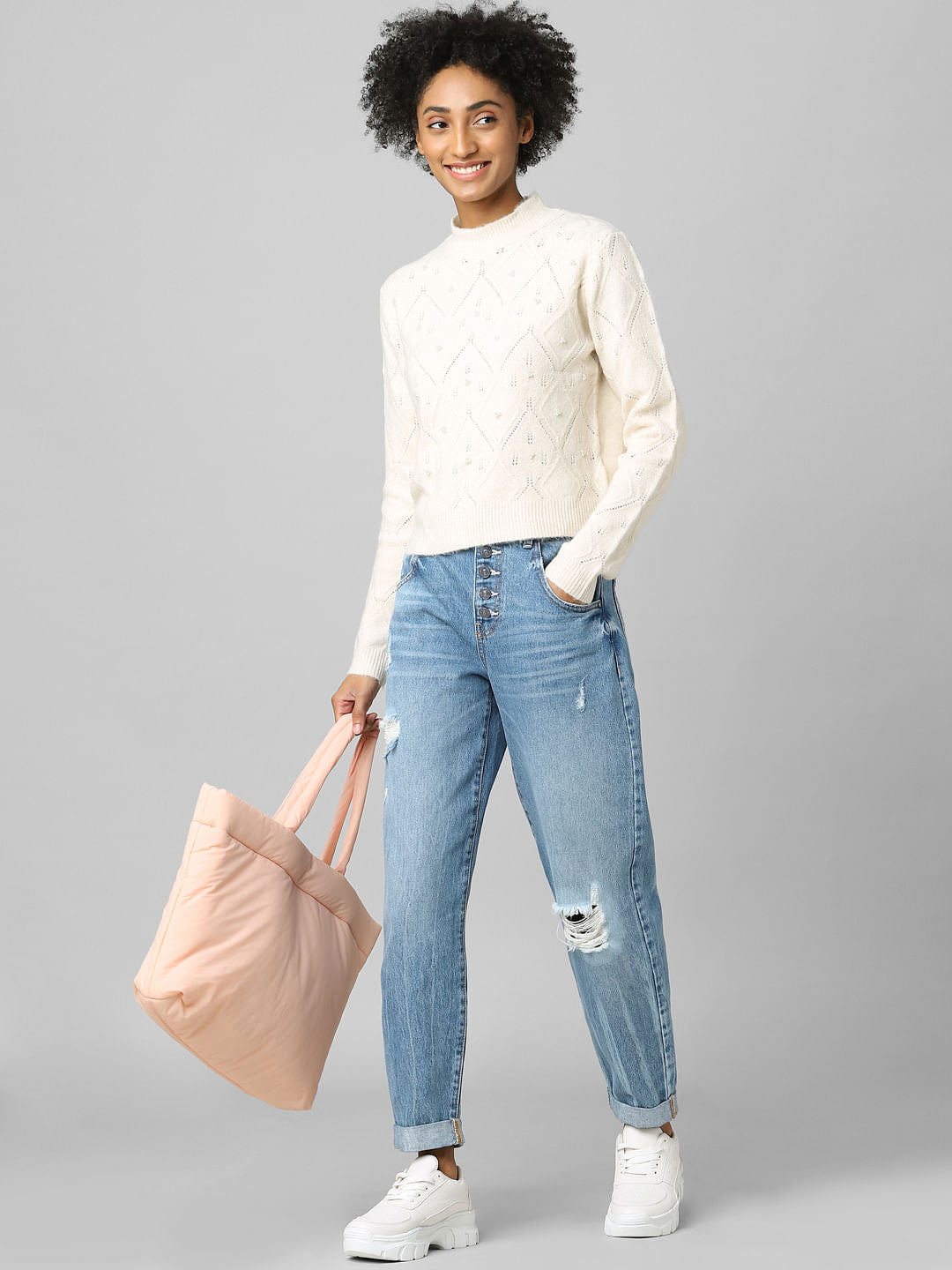 Beige Pearl Embellished Pullover