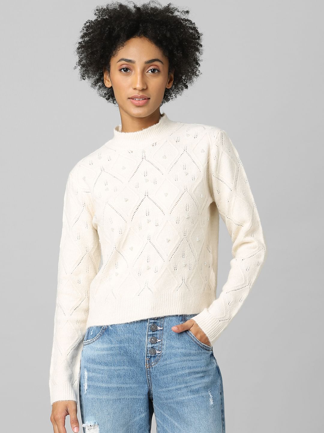 Beige Pearl Embellished Pullover