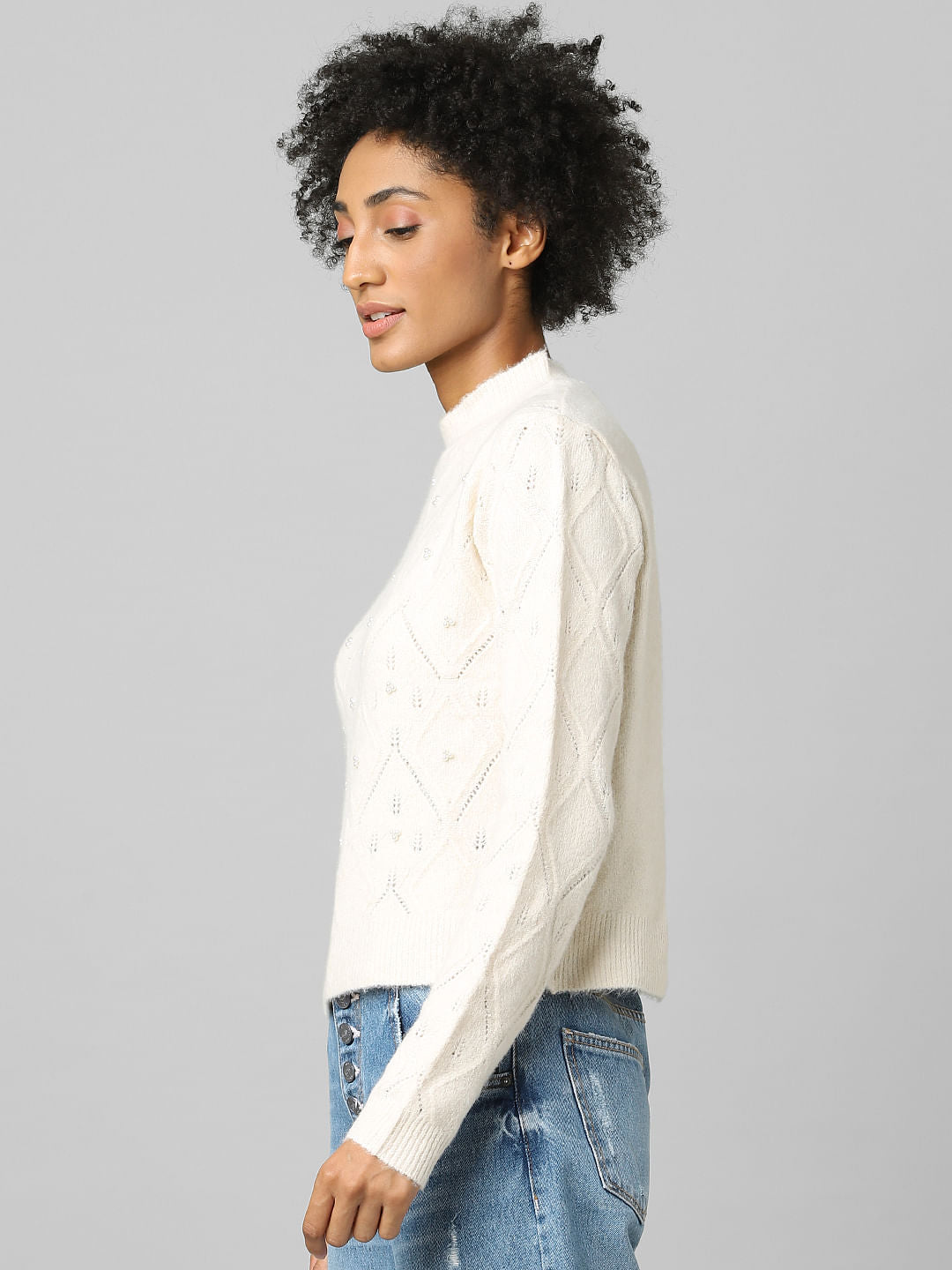 Beige Pearl Embellished Pullover