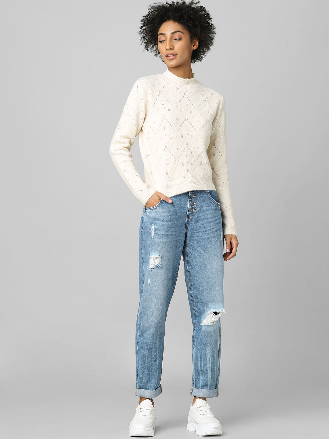 Beige Pearl Embellished Pullover