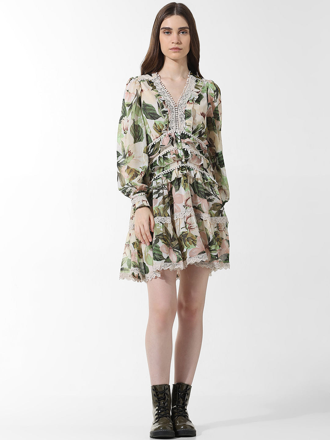 Green Printed Fit & Flare Dress
