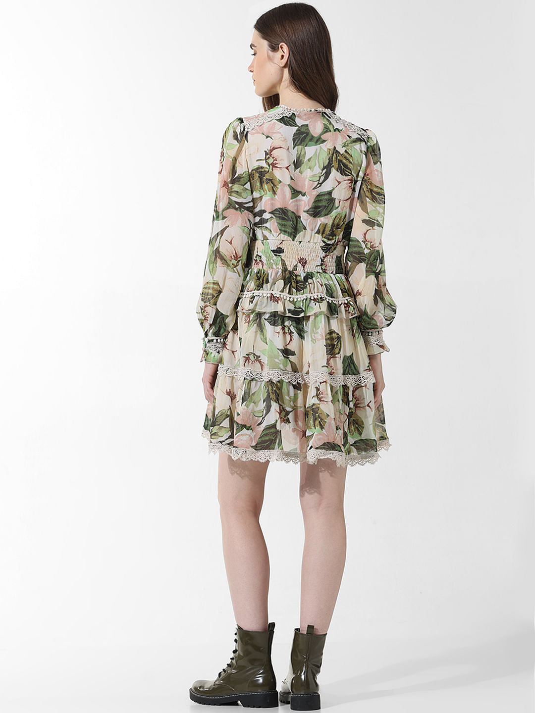 Green Printed Fit & Flare Dress