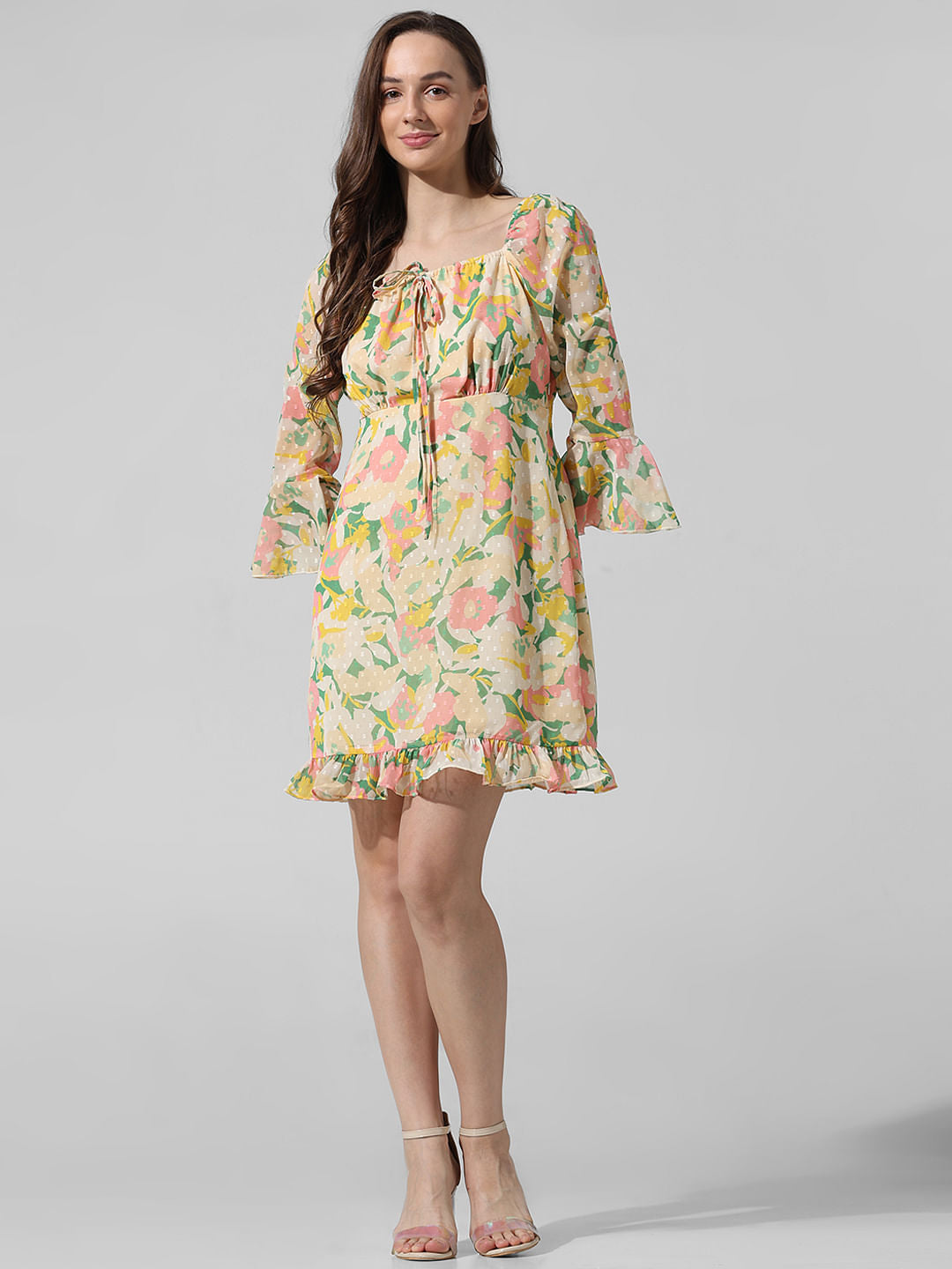 Yellow Floral Smocked Waist Dress