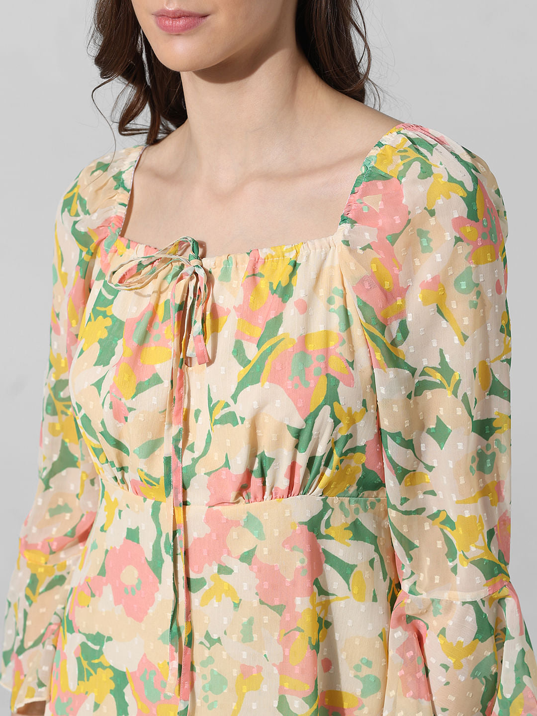 Yellow Floral Smocked Waist Dress