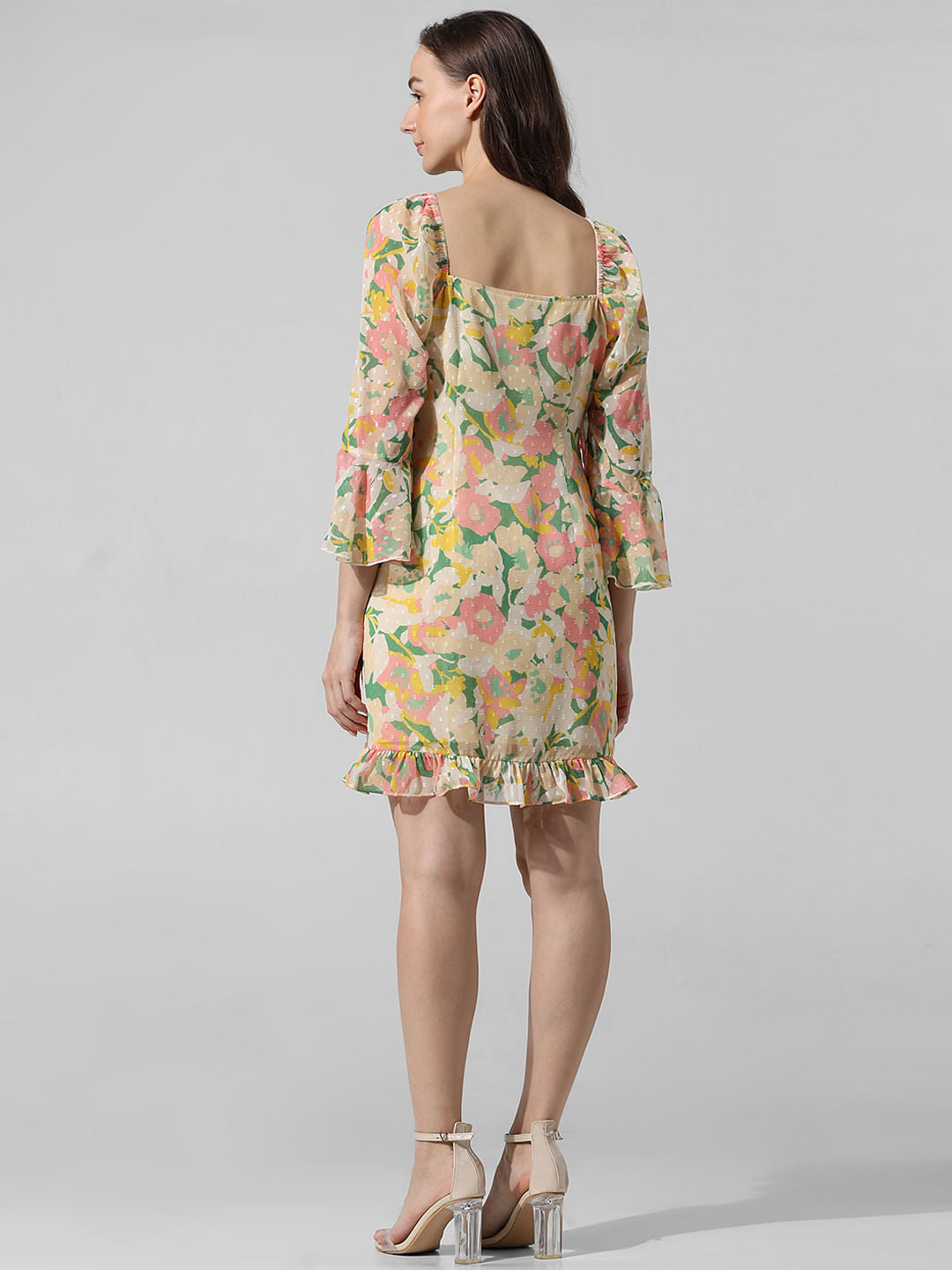 Yellow Floral Smocked Waist Dress