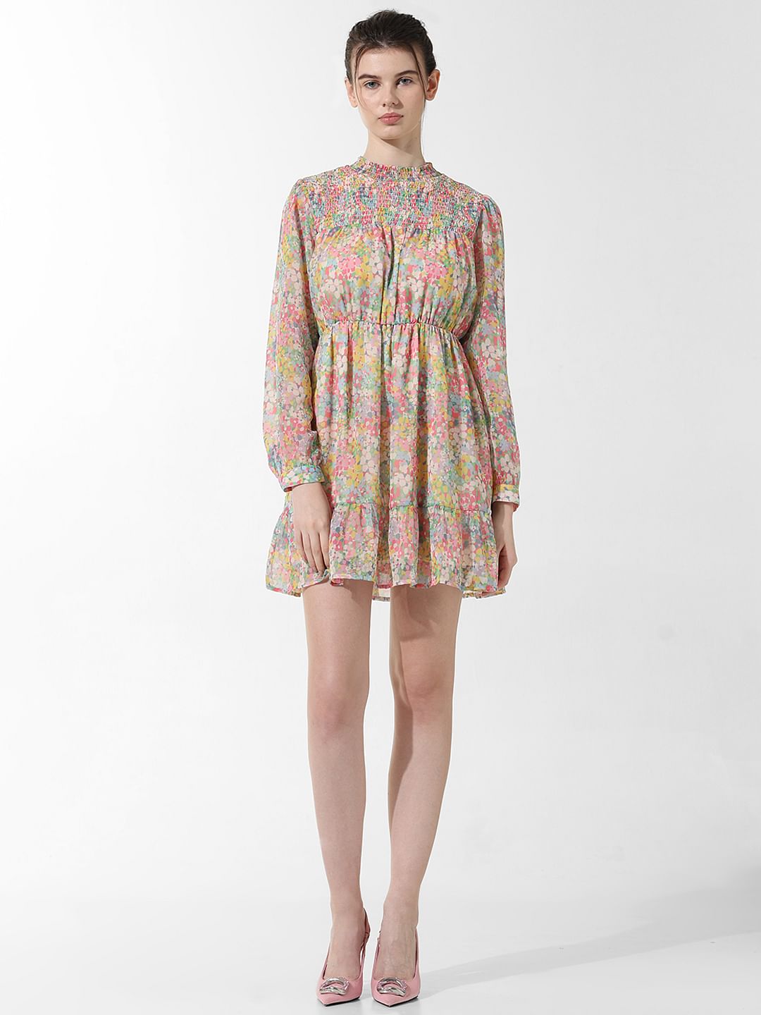 Pink Printed Fit & Flare Dress