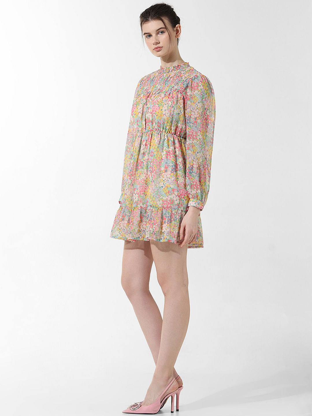 Pink Printed Fit & Flare Dress