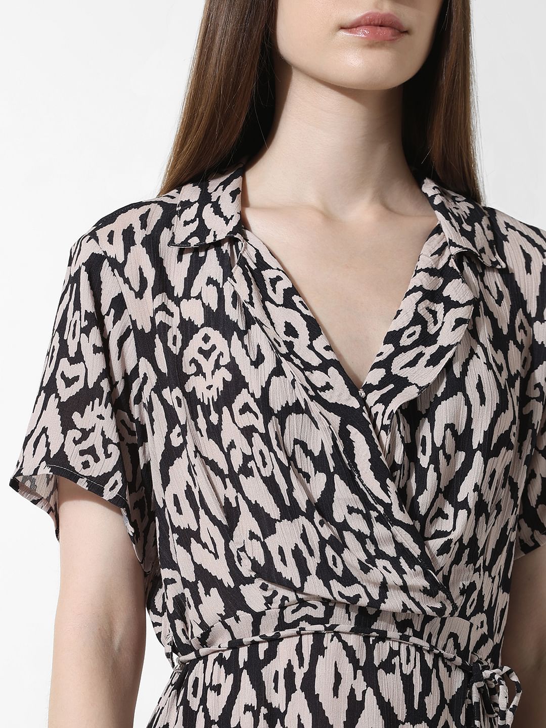 Black Printed Wrap Mini Dress