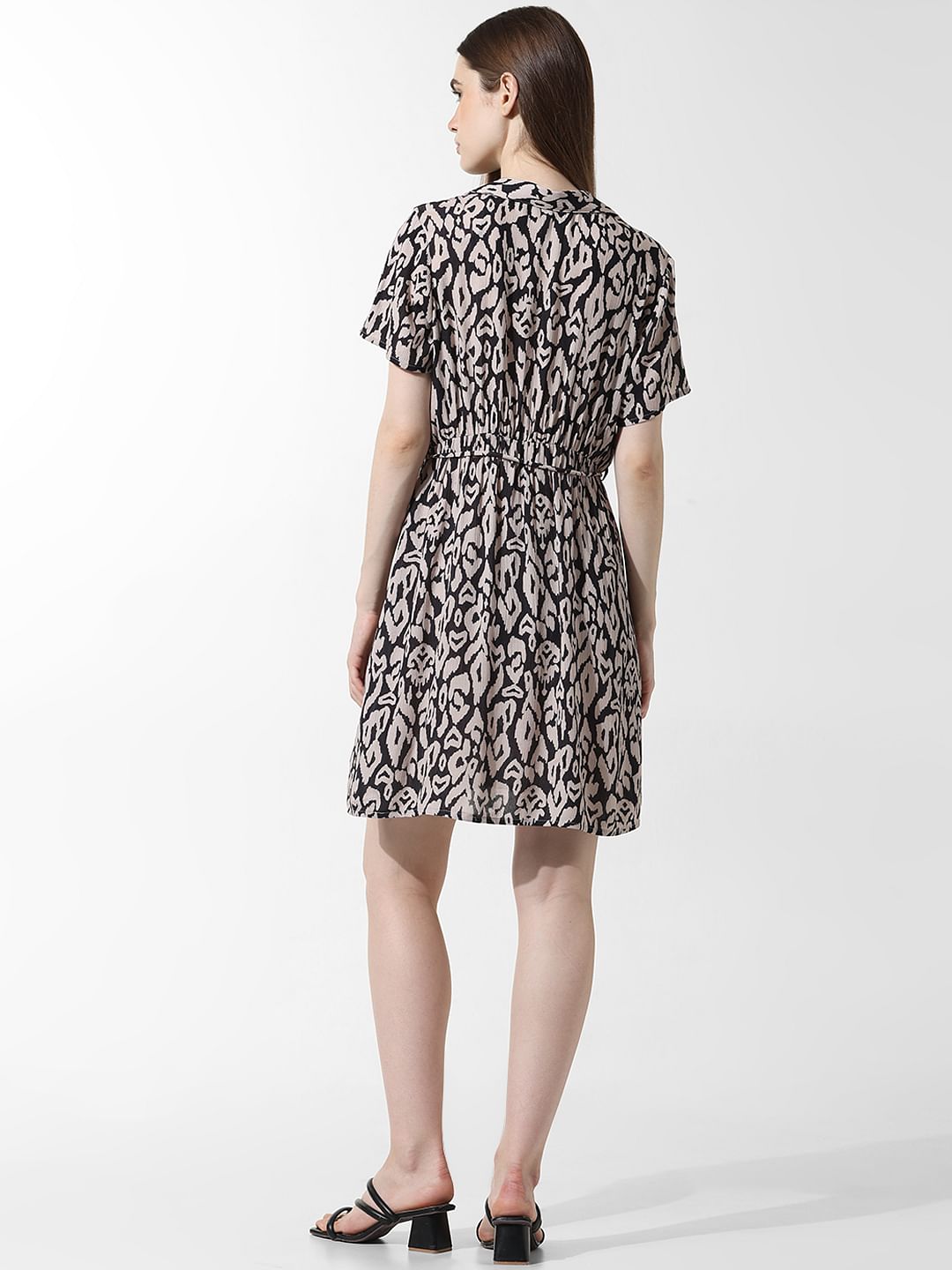 Black Printed Wrap Mini Dress