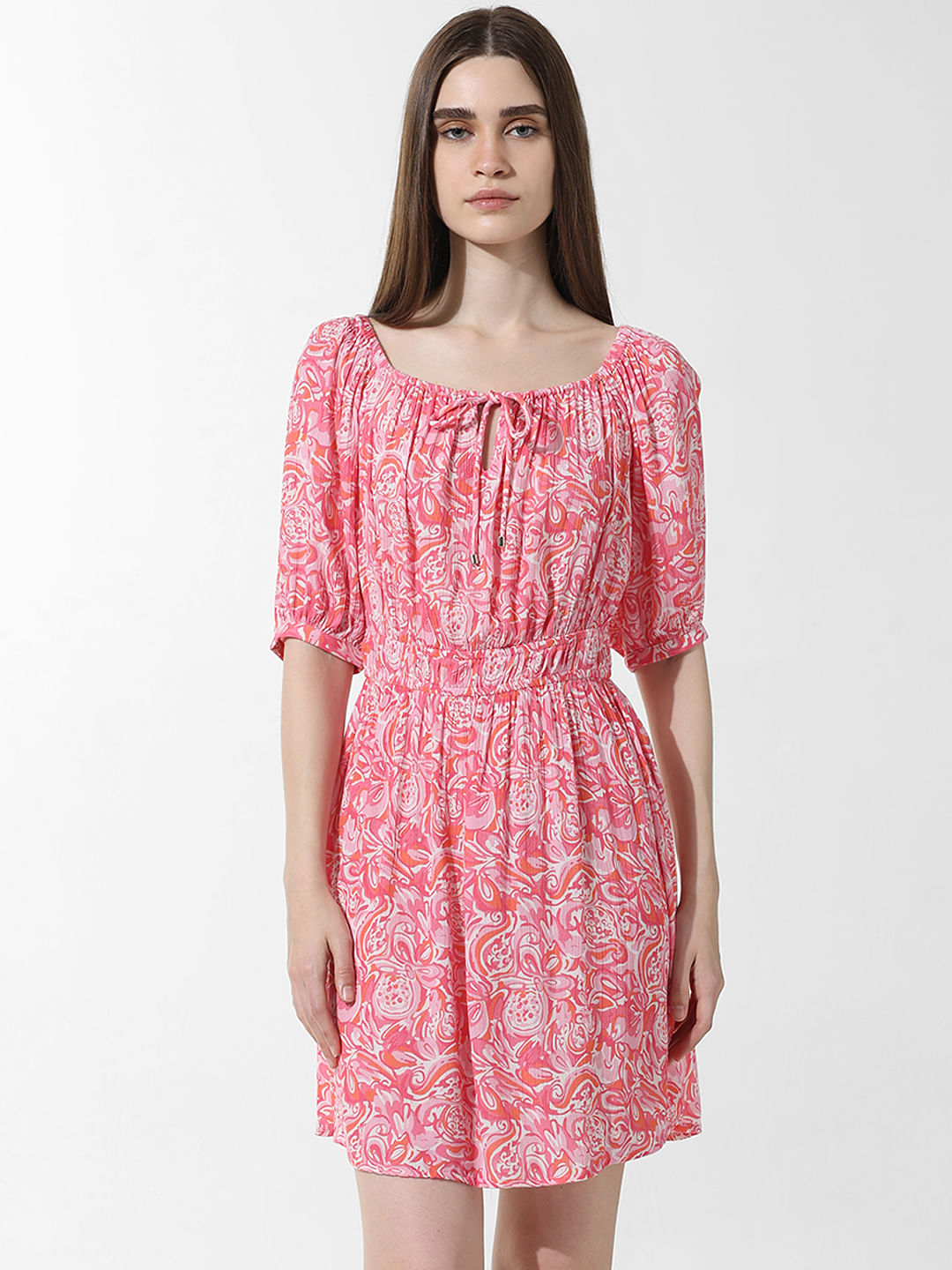 Pink Printed Fit & Flare Dress