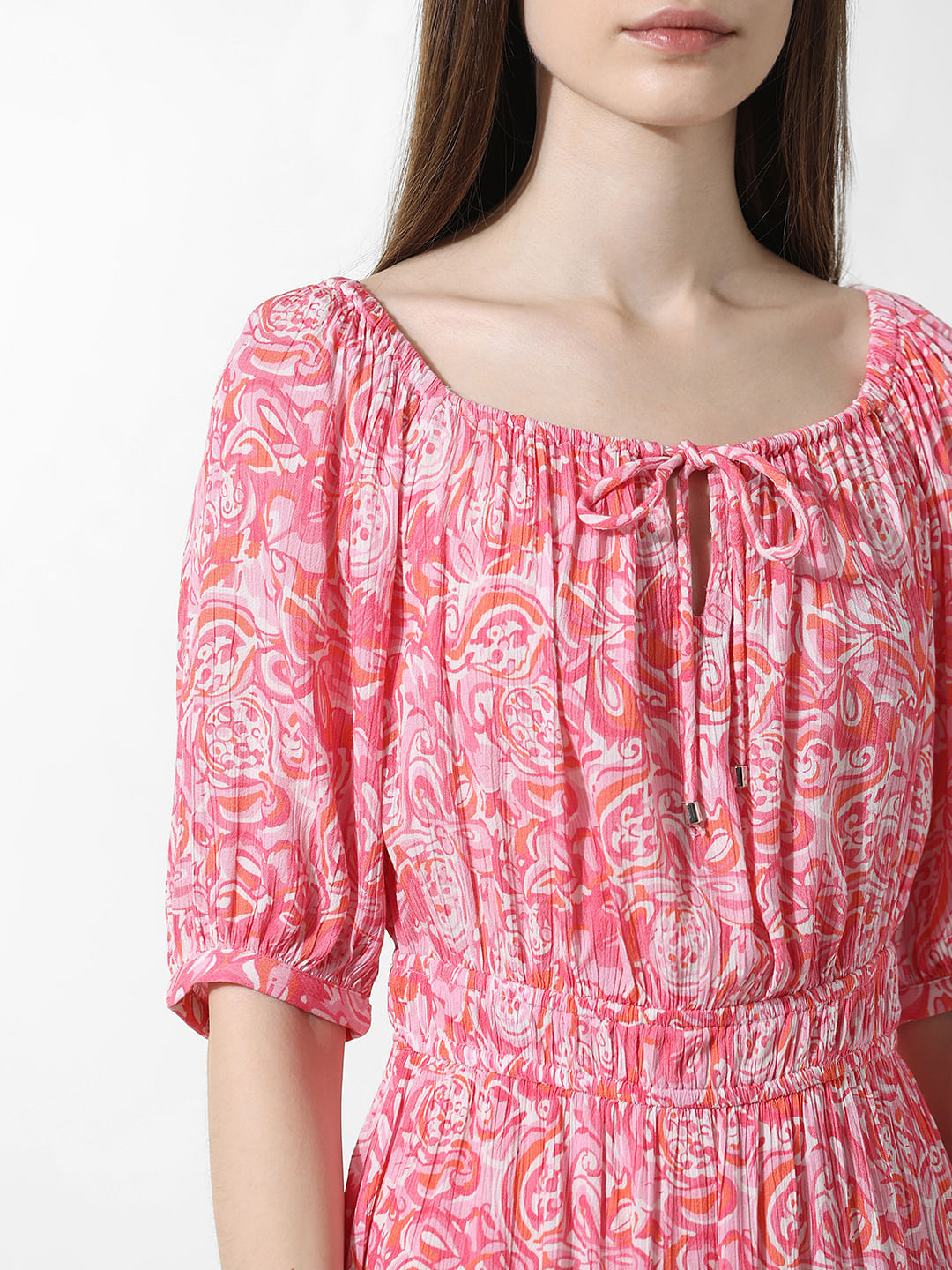 Pink Printed Fit & Flare Dress