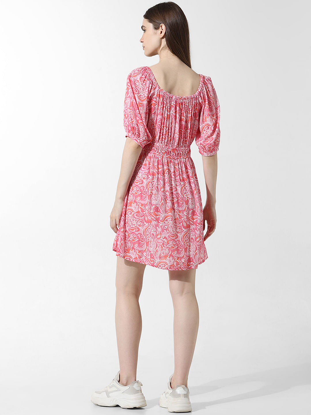 Pink Printed Fit & Flare Dress