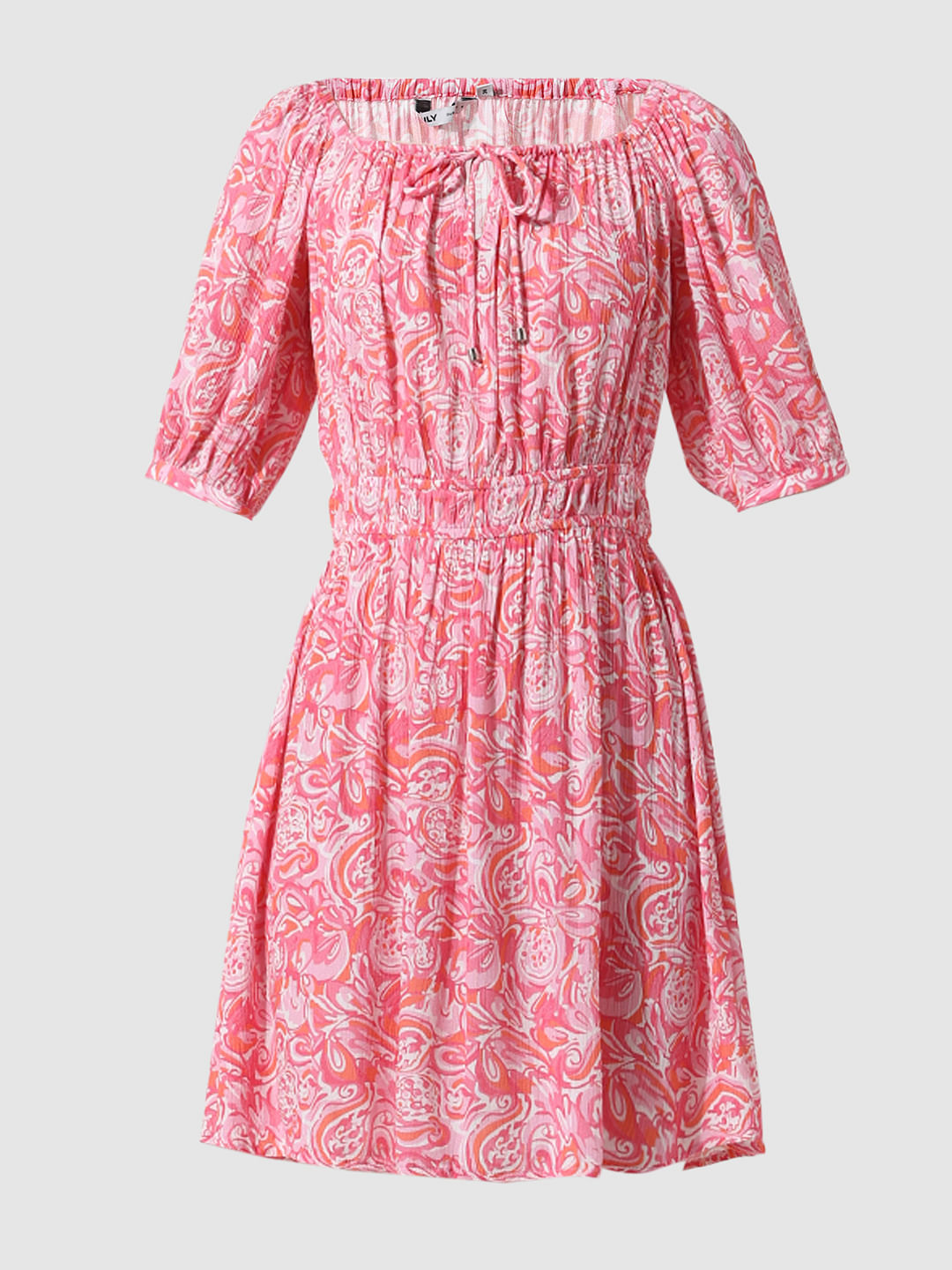 Pink Printed Fit & Flare Dress