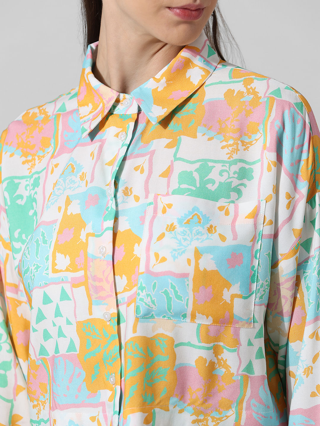 White Printed Cropped Shirt