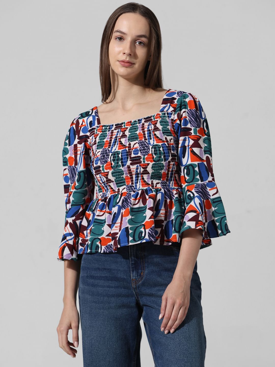 Green Abstract Print Top