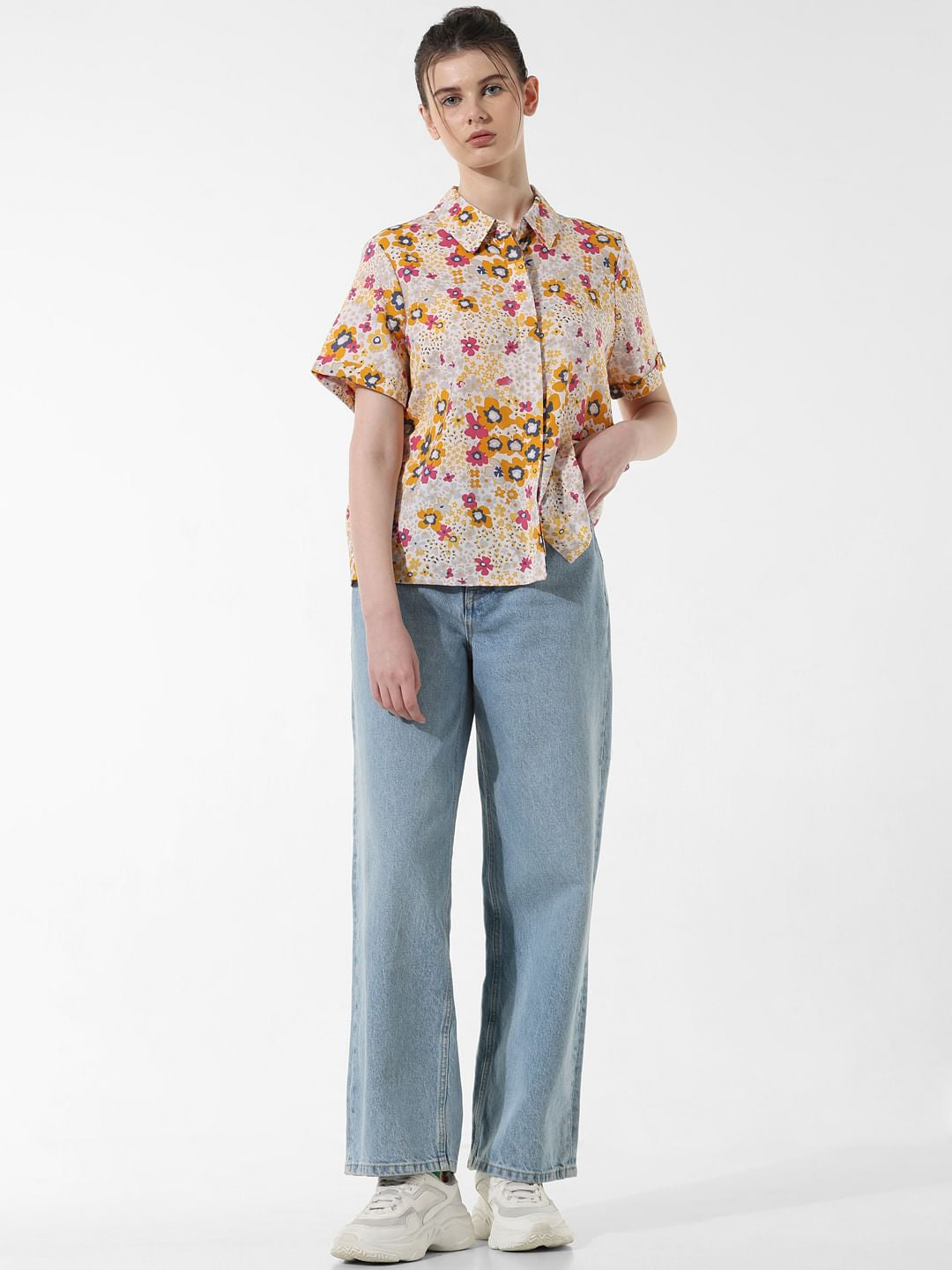 Orange Floral Print Resort Shirt